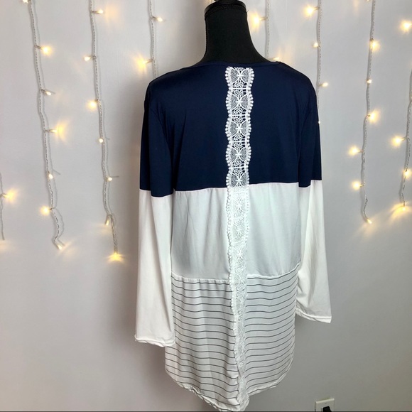 Navy blue white and striped color block tunic top - Picture 3 of 5